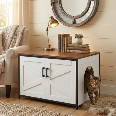 Unipaws Unipaws Cat Litter Box Enclosure with Top Opening, Large, White & Walnut