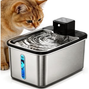 Casfuy SY-075 Wireless Smart Stainless Steel Cat Water Fountain with Multi-Layer Filtration, 3.2-L