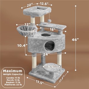 Yaheetech Activity Tower Basic 46-in Cat Tree, Light Gray