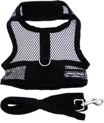 Doggie Design Cool Mesh Netted Dog Harness with Matching Leash, Black, Medium