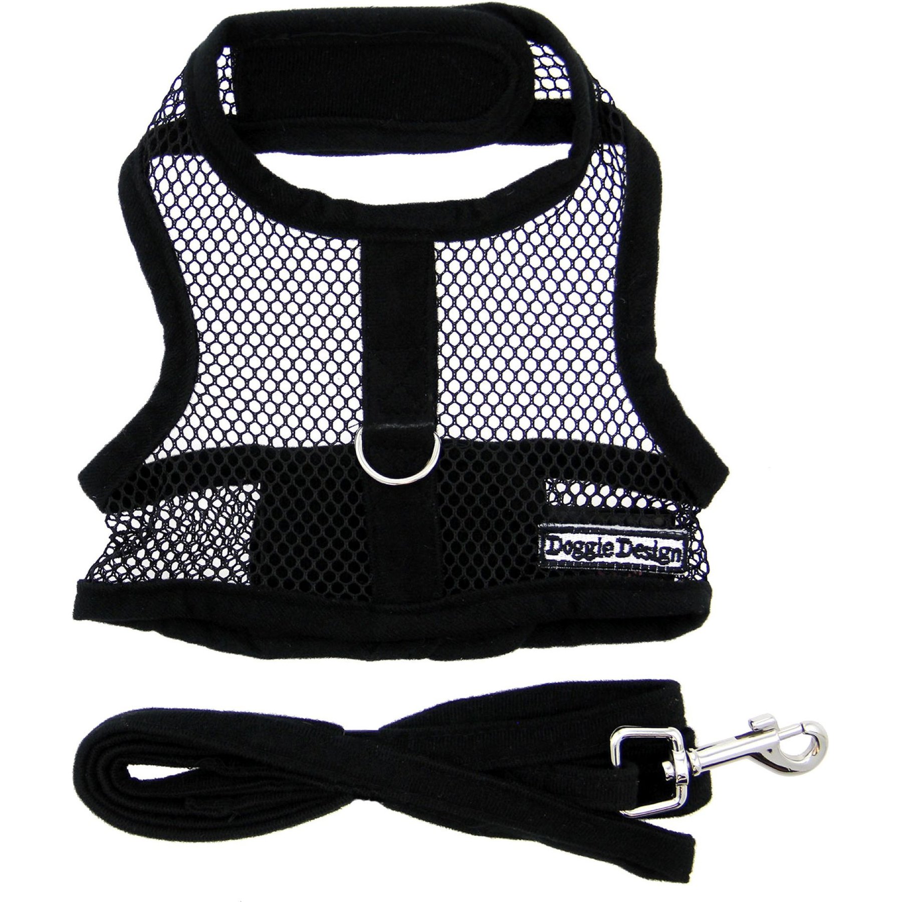 Doggie Design Cool Mesh Netted Dog Harness with Matching Leash, Black, X-Small