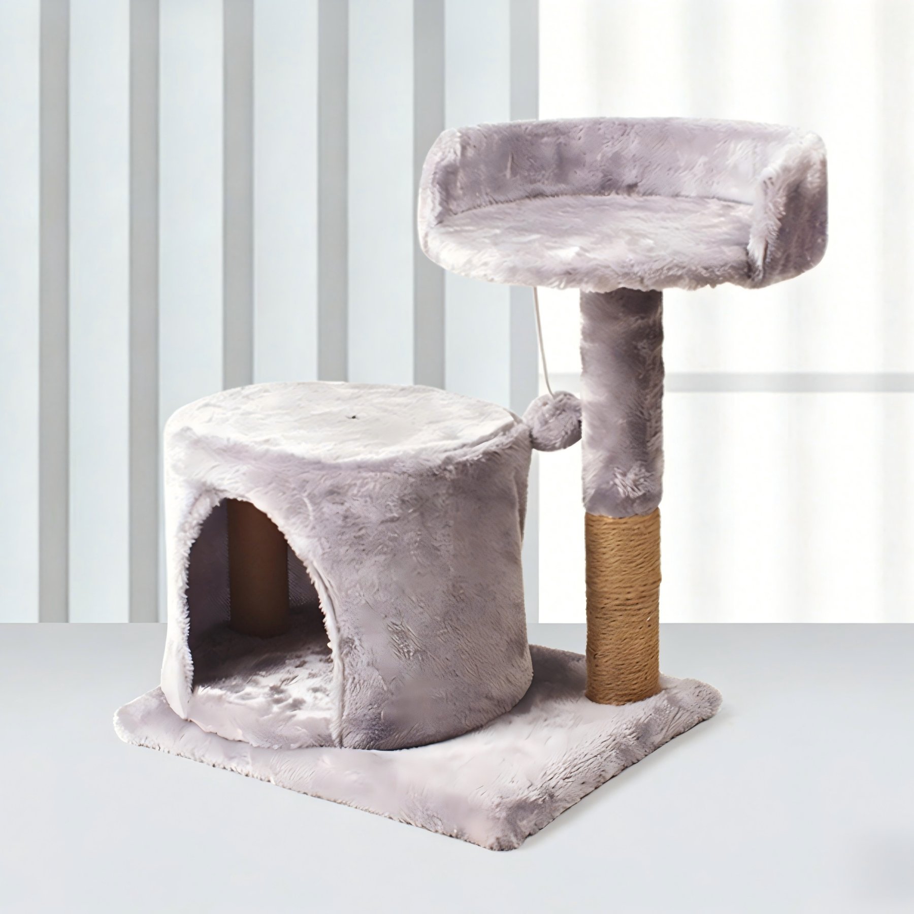 DOPZER Compact Scratching Post & Hanging Ball Cat Tree, Grey