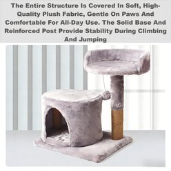DOPZER Compact Scratching Post & Hanging Ball Cat Tree, Grey slide 2 of 9