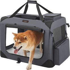 FEANDREA Collapsible Indoor & Outdoor Soft Dog Crate Kennel Carrier with Secure Zippers, Gray, 28-in