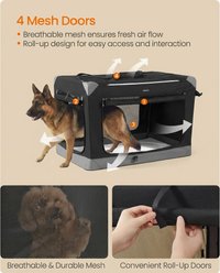 FEANDREA Portable Soft-Sided Dog Crate Carrier with 4 Mesh Doors & Removable Fleece Pad, Ink Black/Dove Gray, 42-in slide 2 of 6