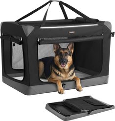 FEANDREA Portable Soft-Sided Dog Crate Carrier with 4 Mesh Doors & Removable Fleece Pad, Ink Black/Dove Gray, 42-in
