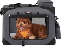 FEANDREA Portable Soft-Sided Indoor & Outdoor Applications Kennel Carrier with Secure Zippers Collapsible Dog Crate, Small: 24-in, Gray