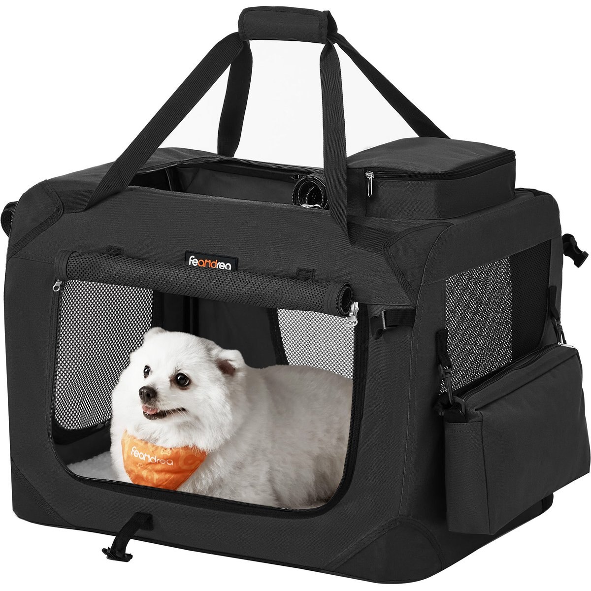 FEANDREA Portable Soft-Sided Indoor & Outdoor Applications Kennel Carrier with Secure Zippers Collapsible Dog Crate, Small: 24-in, Black