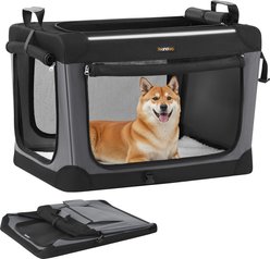 FEANDREA Oxford Fabric 4 Mesh Doors Collapsible Soft-Sided Dog Crate, Ink Black, Medium: 30-in