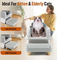 Bartuke Filter Function & Easy to Clean Cat Litter Box Step with Wooden Base, Light Grey, 11.8 x 8 x 3.6-in slide 2 of 7