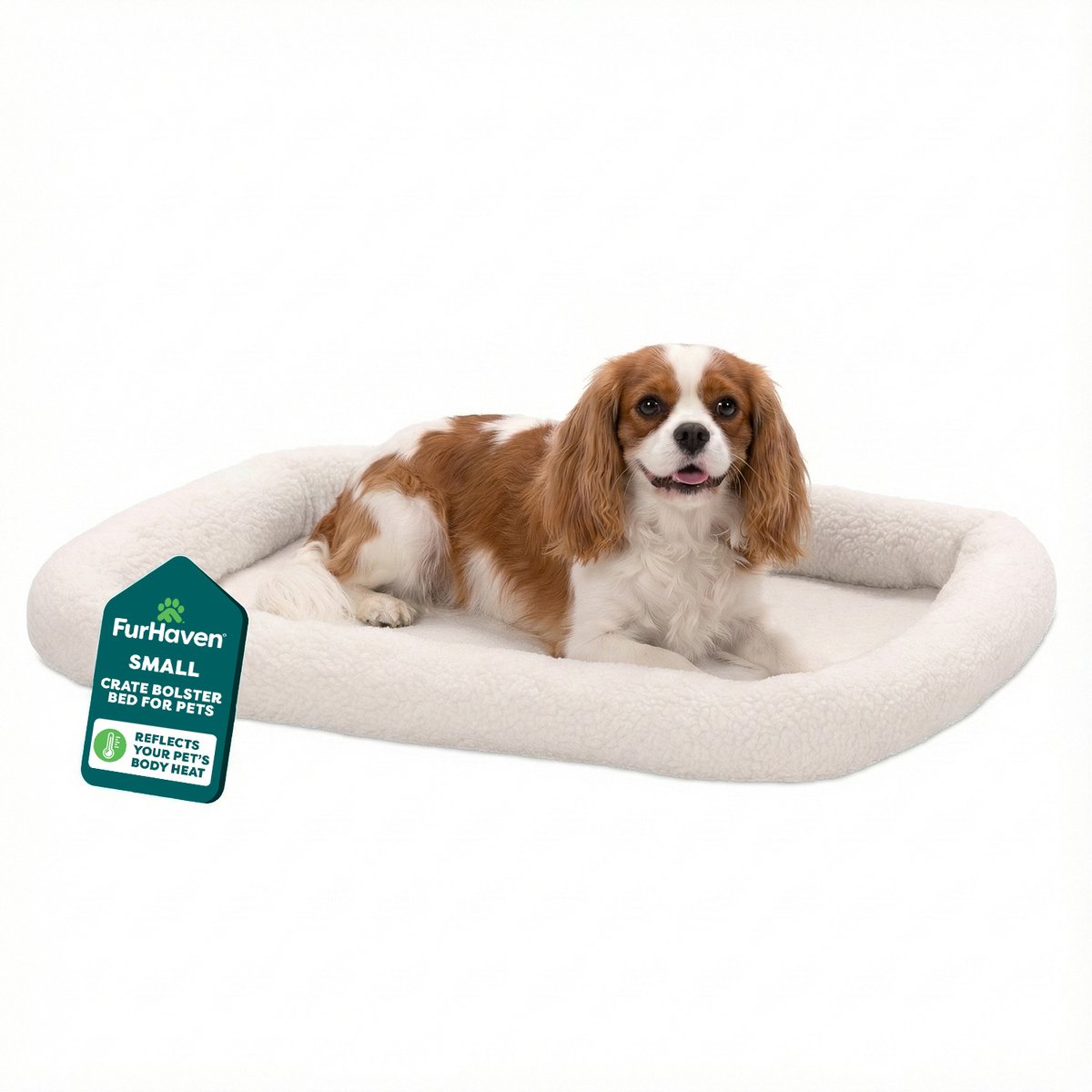FurHaven Faux Wool Crate Bolster Cat & Dog Bed, Cream, Small