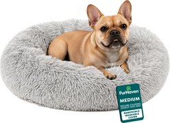 FurHaven Calming Cuddler Long Fur Donut Bolster Dog Bed, Mist Gray, Medium slide 1 of 9
