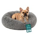 FurHaven Calming Cuddler Long Fur Donut Bolster Dog Bed, Gray, Medium