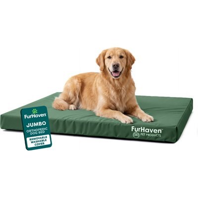FurHaven FurHaven Deluxe Oxford Orthopedic Indoor/Outdoor Dog & Cat Bed with Removable Cover, Jumbo, forest