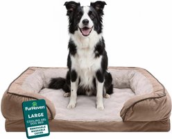 FurHaven Velvet Waves Perfect Comfort Orthopedic Sofa Cat & Dog Bed with Removable Cover, Brownstone, Large