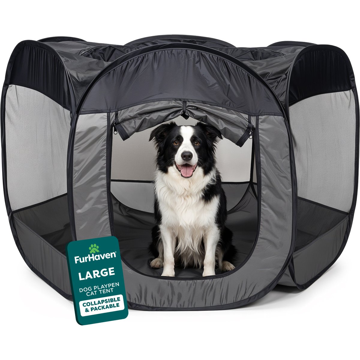 FurHaven Soft-Sided Dog & Cat Playpen, Gray, Large
