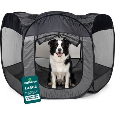 FurHaven FurHaven Soft-Sided Dog & Cat Playpen, Gray, Large