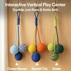 ZEZE Interactive Squeaky Hanging Scratcher Jute Rope Cat Toy, Green slide 2 of 9
