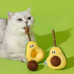 ZEZE Interactive Avocado Catnip Chew Cat Toy with Silvervine Stick & Detachable Sisal Ball, Green