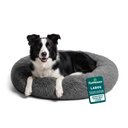 FurHaven Calming Cuddler Long Fur Donut Bolster Dog Bed, Gray, Large