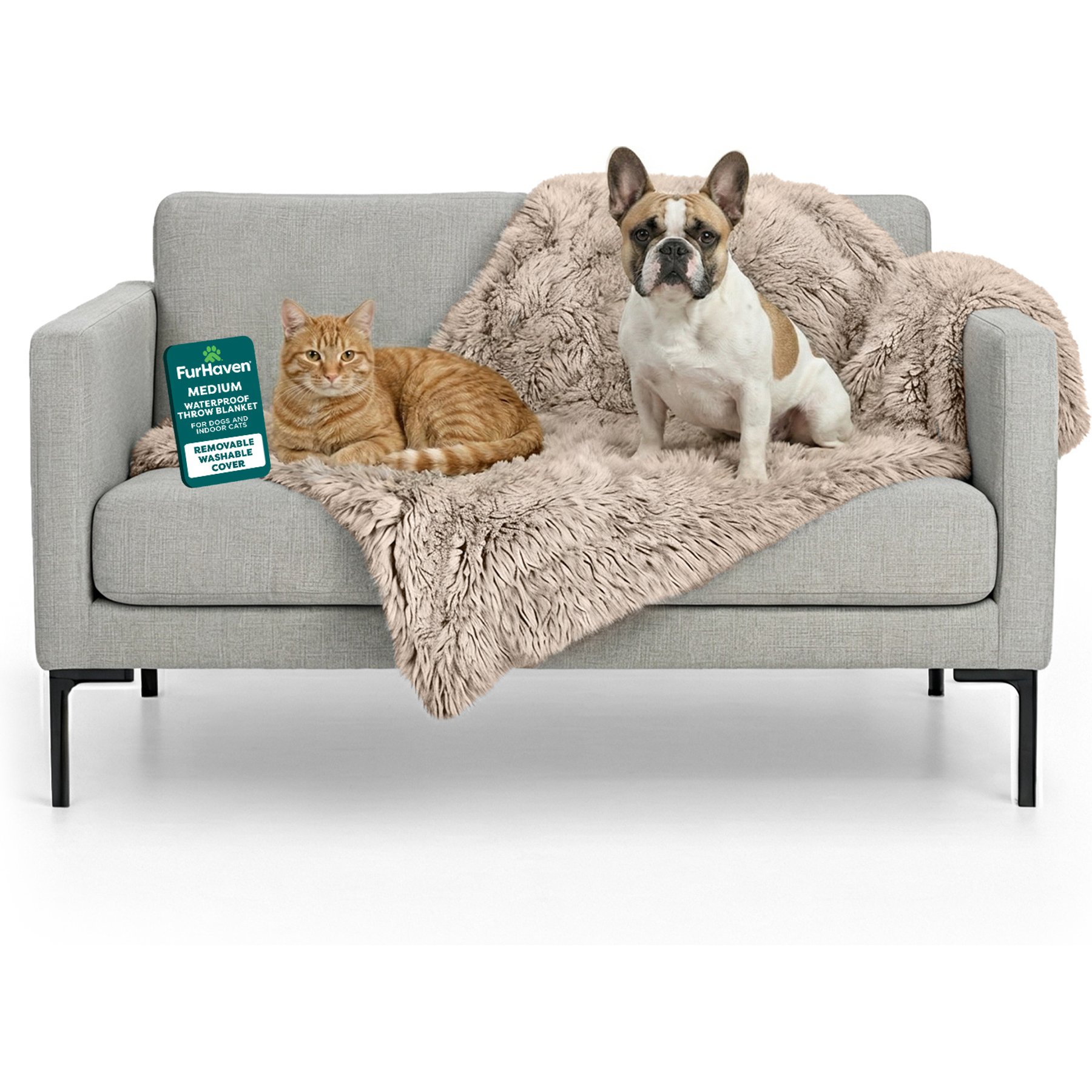 FurHaven Polyester Long Fur & Velvet Dog Blanket, Taupe, Medium