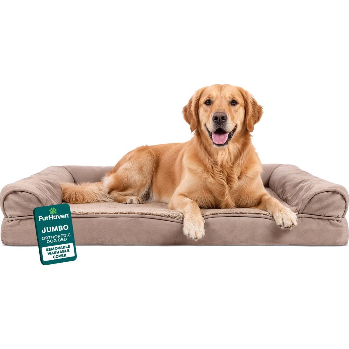 FurHaven Plush & Suede Orthopedic Sofa Cat & Dog Bed, Almondine, Jumbo