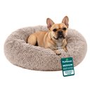 FurHaven Calming Cuddler Long Fur Donut Bolster Dog Bed, Taupe, Medium