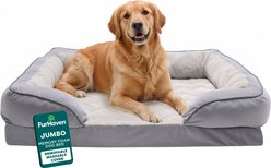 FurHaven Velvet Waves Perfect Comfort Memory Foam Bolster Cat & Dog Bed with Removable Cover, Granite Gray, Jumbo