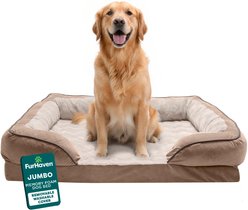 FurHaven Perfect Comfort Velvet Waves Full Support Sofa Dog & Cat Bed, Brownstone, Jumbo
