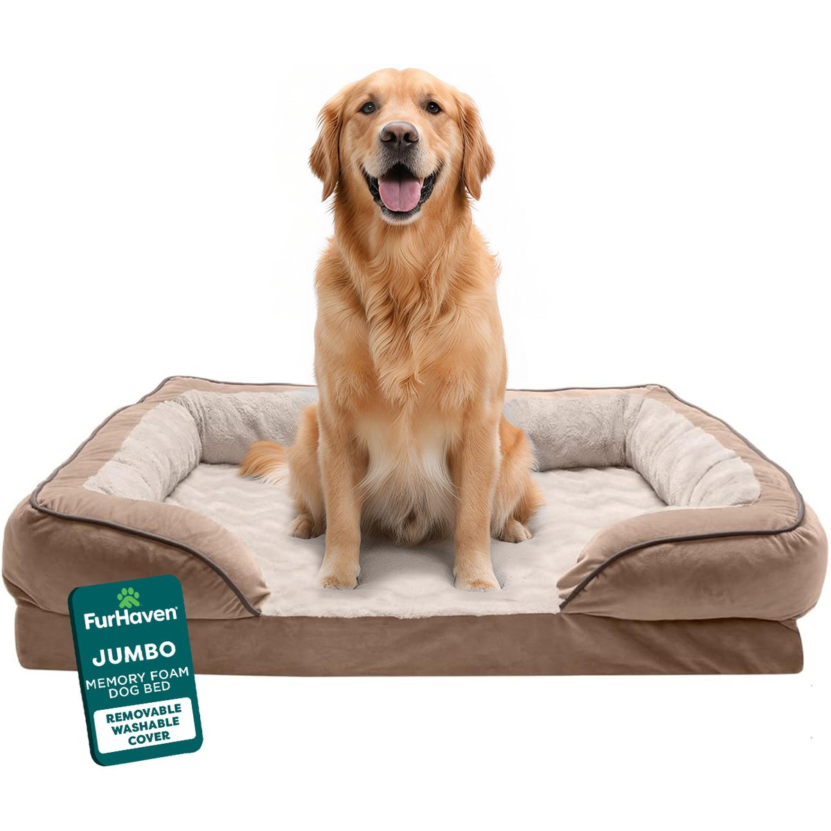 FurHaven Perfect Comfort Velvet Waves Full Support Sofa Dog & Cat Bed, Brownstone, Jumbo