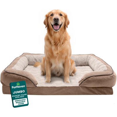 FurHaven FurHaven Perfect Comfort Velvet Waves Full Support Sofa Dog & Cat Bed, Brownstone, Jumbo