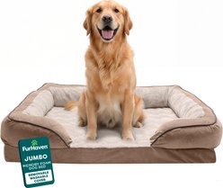 FurHaven Velvet Waves Perfect Comfort Orthopedic Sofa Cat & Dog Bed with Removable Cover, Brownstone, Jumbo