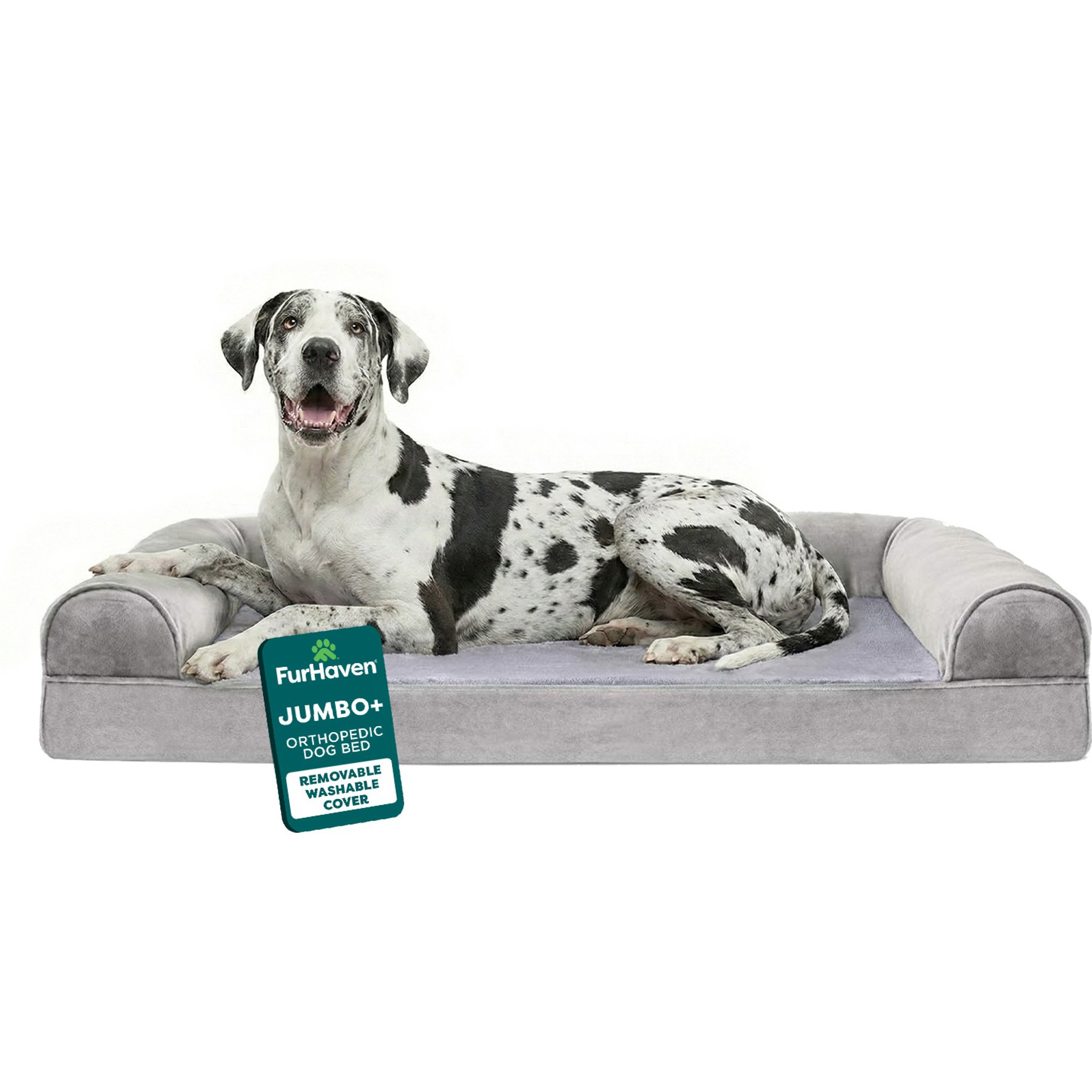 FurHaven Faux Fur Orthopedic Bolster Dog Bed with Removable Cover, Smoke Gray, Jumbo Plus