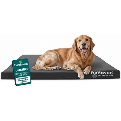 FurHaven FurHaven Deluxe Oxford Orthopedic Indoor/Outdoor Dog & Cat Bed with Removable Cover, Jumbo, Stone Grey