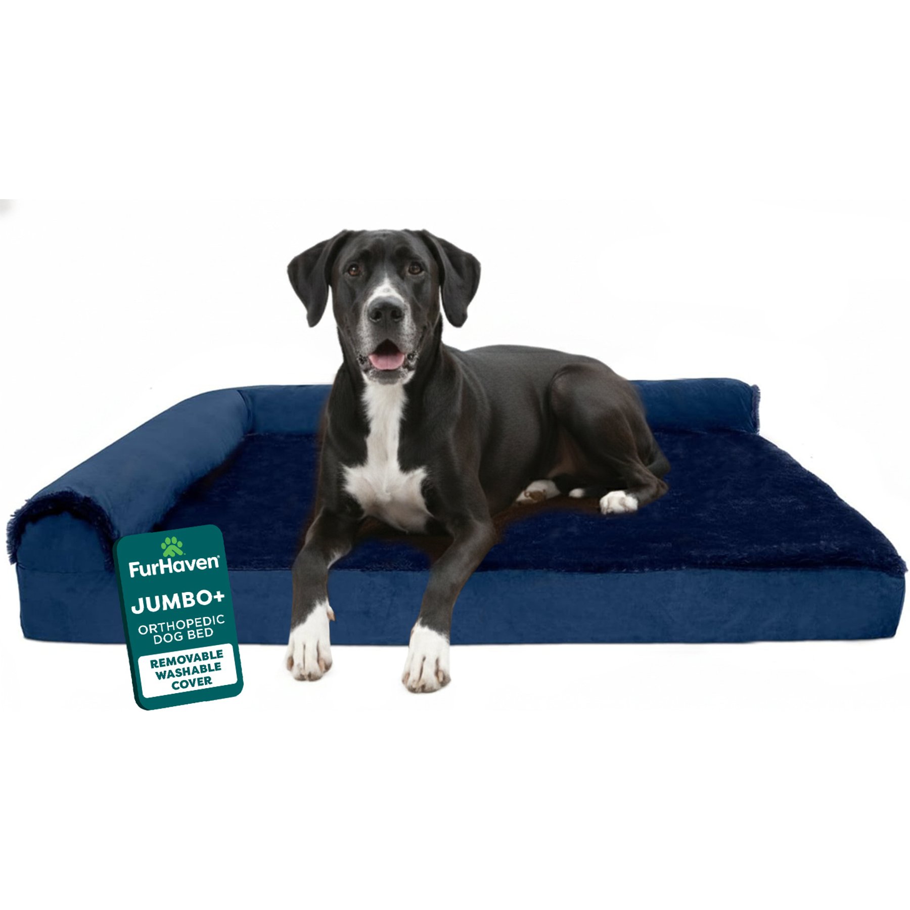 FurHaven Plush Deluxe Chaise Orthopedic Cat & Dog Bed with Removable Cover, Deep Sapphire, Jumbo Plus