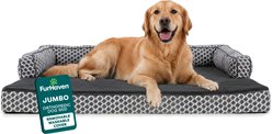FurHaven Comfy Couch Orthopedic Bolster Dog Bed with Removable Cover, Diamond Gray, Jumbo