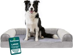 FurHaven Faux Fur Orthopedic Bolster Dog Bed with Removable Cover, Smoke Gray, Large