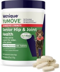Vetnique Labs YuMOVE Advanced Vet Strength Hip & Joint Health Green Lipped Mussel & Glucosamine Chewable Tablet Supplement for Dogs, 120 count