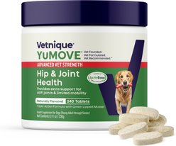 Vetnique Labs YuMOVE Advanced Vet Strength Hip & Joint Health Glucosamine, Omega 3 & Hyaluronic Acid Chewable Tablet Supplement for Young Adult through Senior Dogs, 240 count
