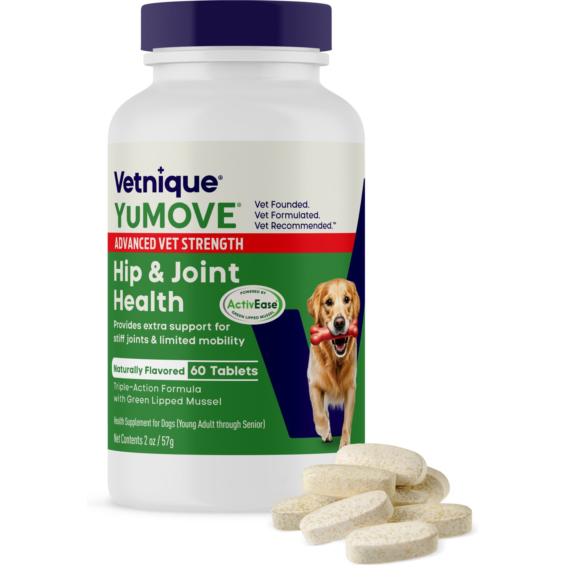 Vetnique Labs YuMOVE Advanced Vet Strength Hip & Joint Health Glucosamine, Omega 3 & Hyaluronic Acid Chewable Tablet Supplement for Young Adult through Senior Dogs, 60 count