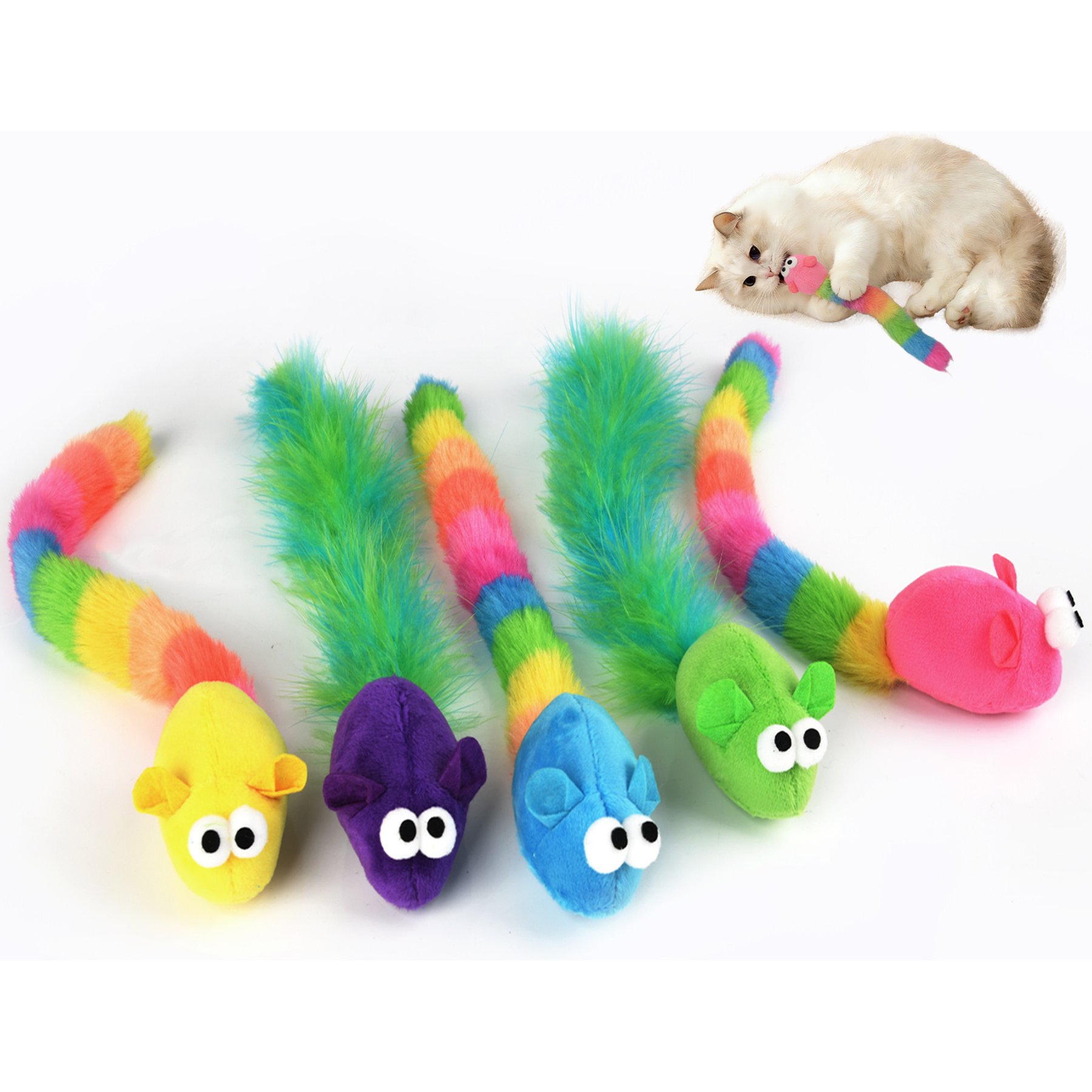 Pet Fit For Life Mice with Long Furry Tail Cat Toy, 5 count