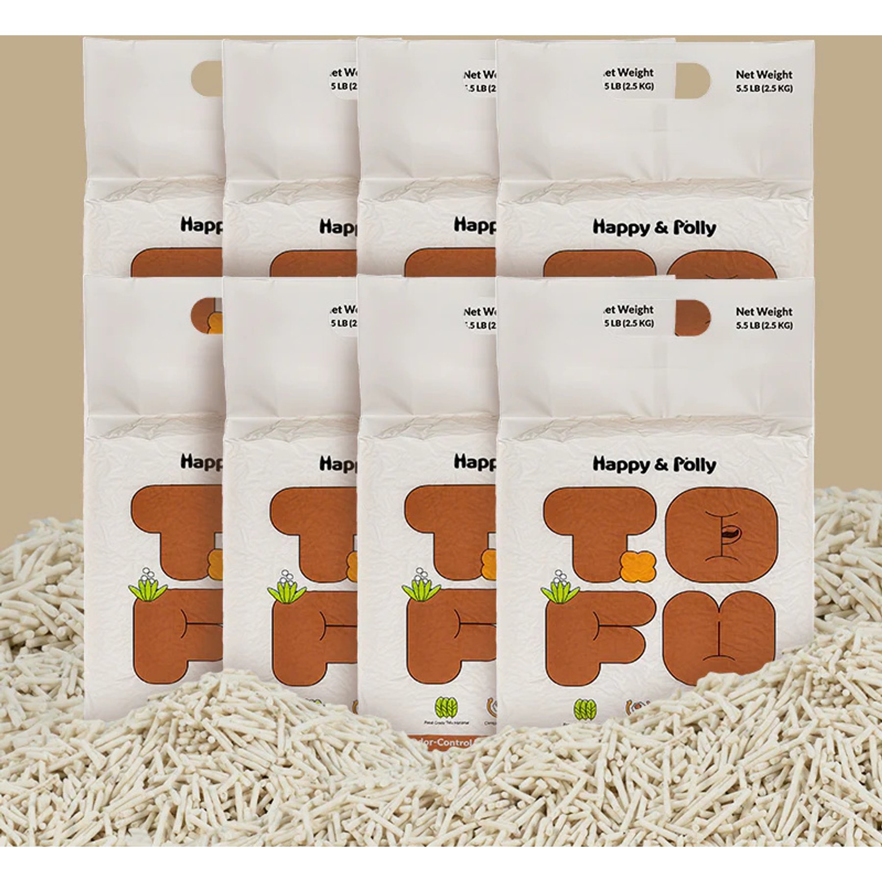 Happy & Polly Unscented Clumping Tofu Cat Litter, 5.5-lb bag, bundle of 8