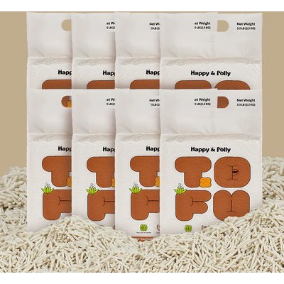 Happy & Polly Happy & Polly Unscented Clumping Tofu Cat Litter, 5.5-lb bag, bundle of 8