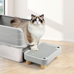 Bartuke Filter Function & Easy to Clean Cat Litter Box Step with Wooden Base, Light Grey, 11.8 x 8 x 3.6-in