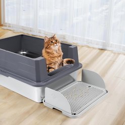 Bartuke Splash-Proof Double Layer Filter Function Cat Litter Box Step with Removable Splash-Proof Baffles, Light Grey, 16.5 x 11.2 x 5.3-in