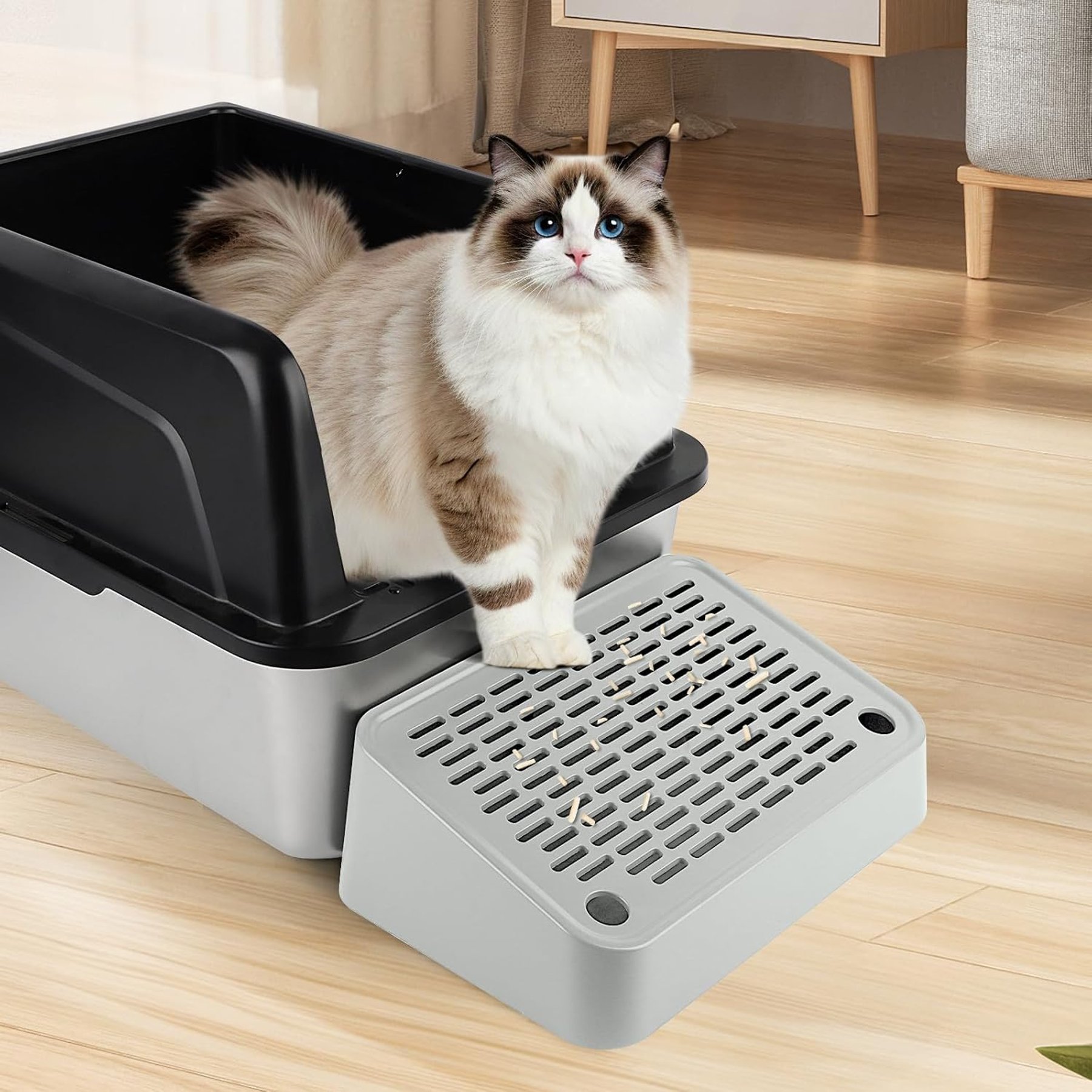 Bartuke Self Cleaning Cat Litter Box Ramp Mat with Filter Function, Light Grey, 11.5 x 8 x 2-in