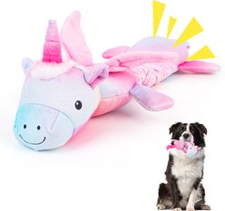 gerhui Tibetan Food Rainbow Unicorn Plush Dog Toy, Pink
