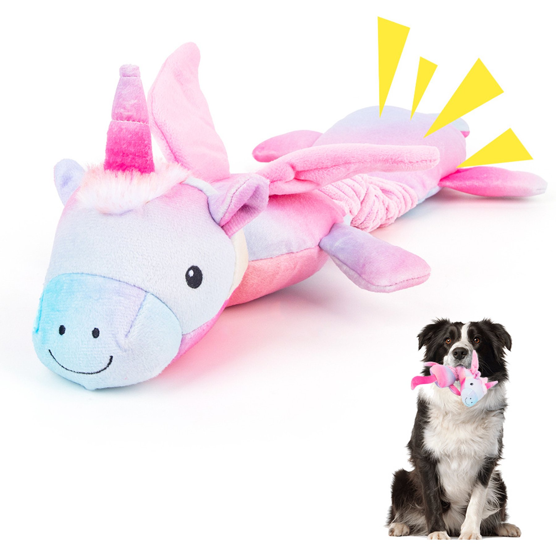 gerhui Tibetan Food Rainbow Unicorn Plush Dog Toy, Pink