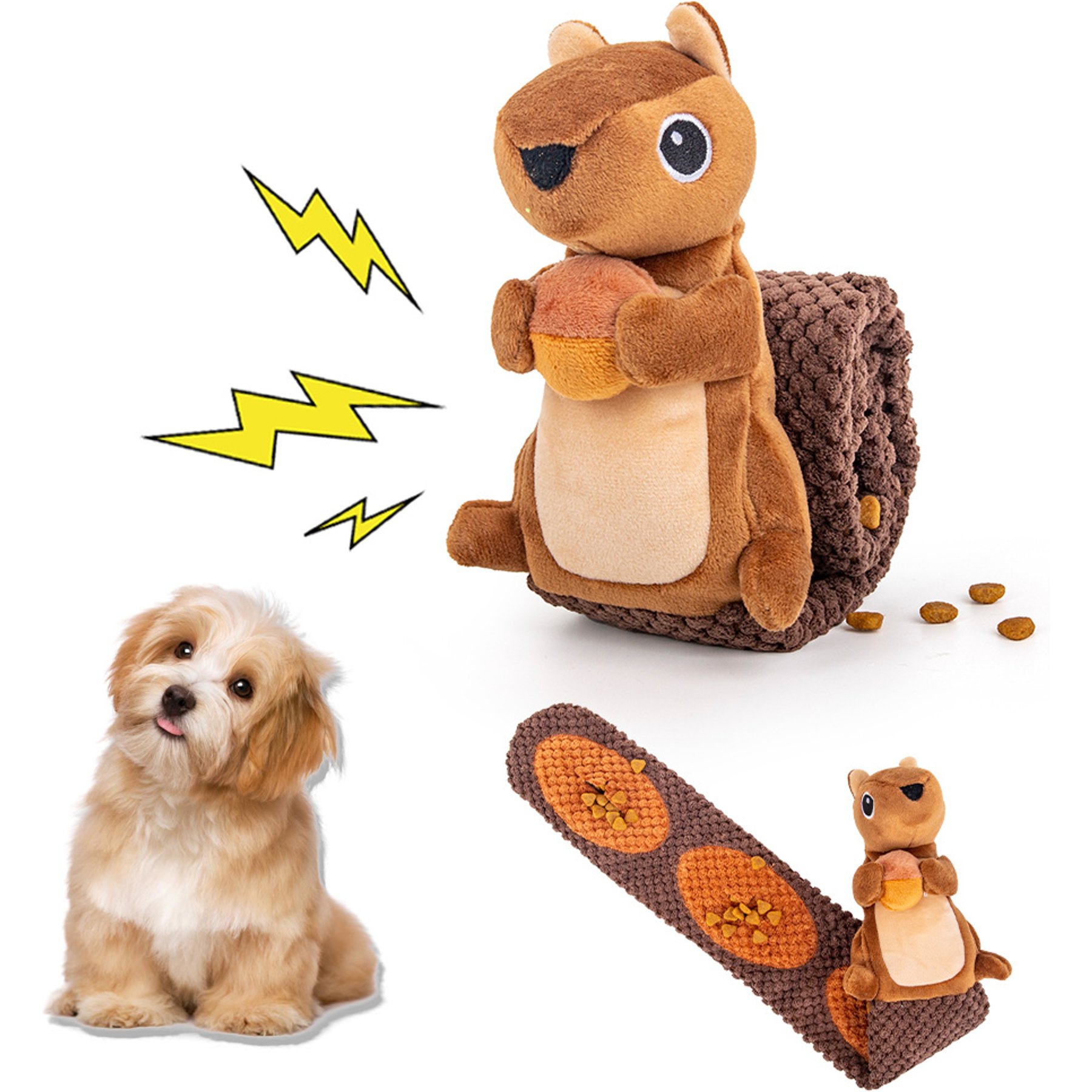 gerhui Hidden Eating Squirrel Plush Dog Toy, Brown