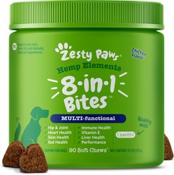 Zesty Paws Hemp Elements 8-in-1 Bites Chicken Flavored Soft Chews Multivitamin for Dogs, 90 count